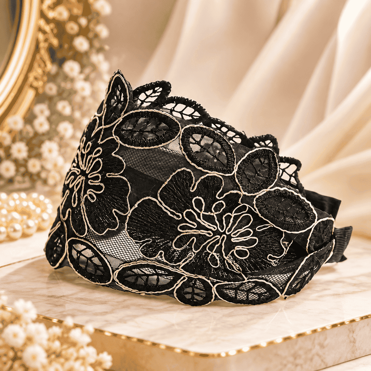 3 PCs (Red + Blue + Black) । Embroidered Lace Hijab Band । CN-64